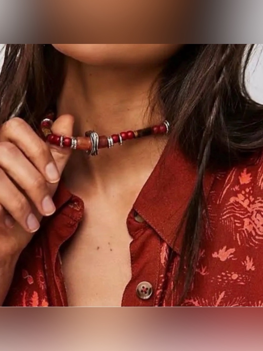 Free People Biedie Red & Olive Green Muticolored Beaded Choker Necklace NWT